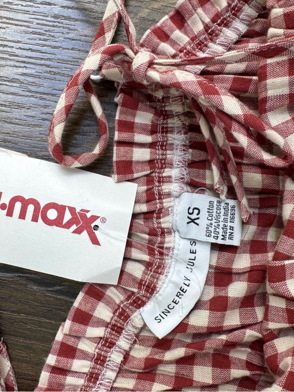 Sincerely Jules Red Gingham Tie-Shoulder Jumpsuit - Picture 2 of 2